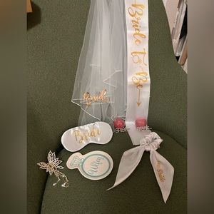 Bridal Shower Bachelorette Kit Sash, Veil, Hair Clips